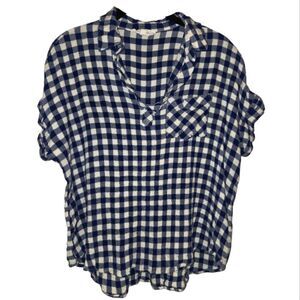 Jane & Delancey Gingham Blue and White Plaid Collared Blouse